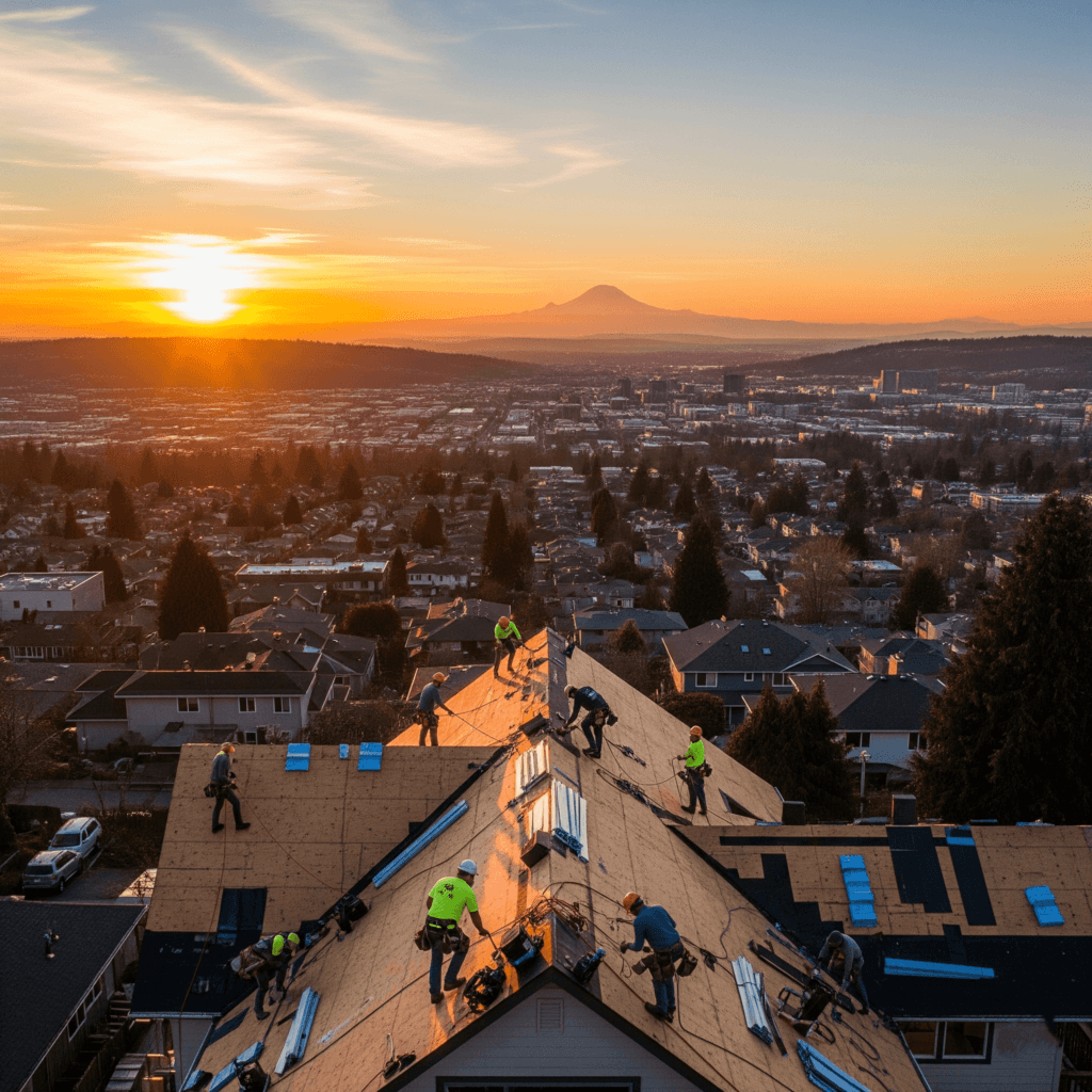 Professional Bellevue roof installation on a modern residential home.